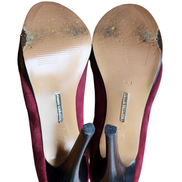 Classiques Entier Heels Platform‎ Stilettos Red Pink Burgundy Suede Flower 7.5 - Picture 10 of 12
